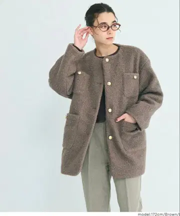 coca 푸들 금장 버튼 노카라 코트 S 브라운