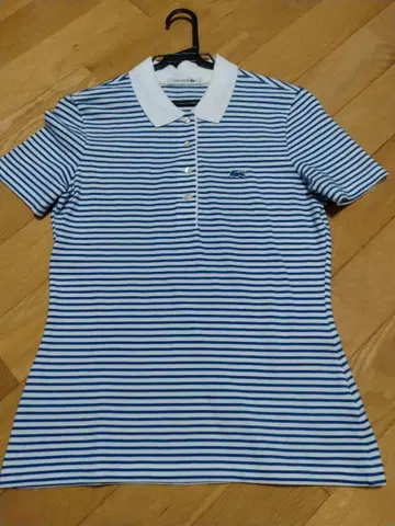 LACOSTE 블루 화이트 스트라이프 피케 셔츠 38