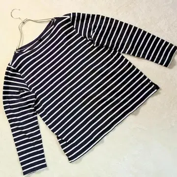 유니클로 보더 긴팔 티셔츠 네이비 계열 코튼 100% XL 여성용