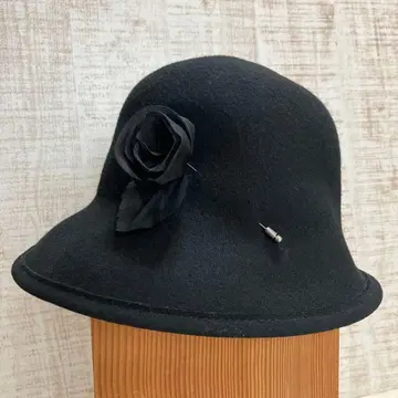 블랙 울 플라워 모티브 햇 여성용 펠트 모자 일본제 포멀