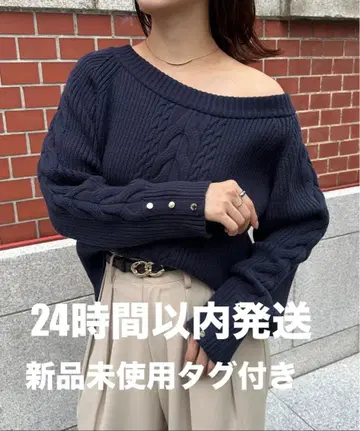 thevon 보트넥 케이블 니트/네이비/프리 사이즈