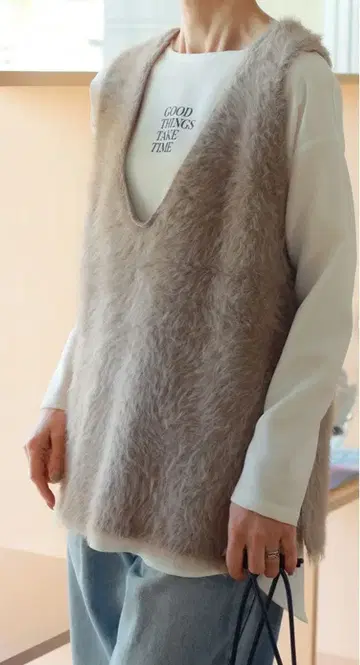 sirodelabonte 전후 2way 베이지 퍼 슬리브리스 베스트