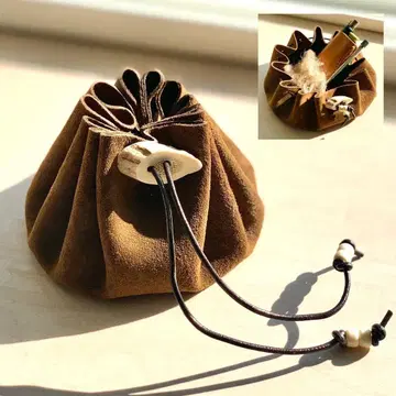 스웨이드 가죽제품 틴더 파우치 카키 브라운