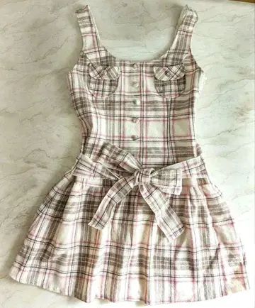 헤이세이 리즈리사 레어 체크 무늬 슬리브리스 미니 원피스 갸루 핑크