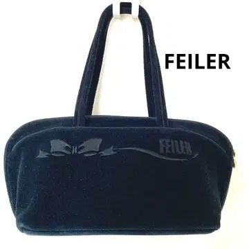 페이 핸드백 리본 자수 블랙 로고