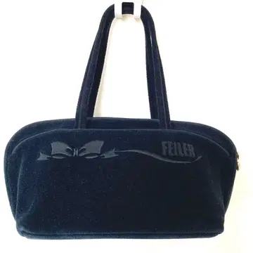 페이 핸드백 리본 자수 블랙 로고