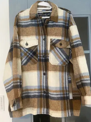 ZARA 체크 무늬 울 자켓 아우터 사이즈 S