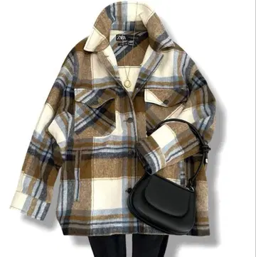 ZARA 체크 무늬 울 자켓 아우터 사이즈 S