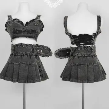 정품 택 사진 있음 Dimmoire 데님 뷔스티에 셋업