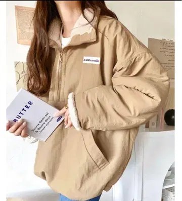 JAVA 리버서블 하프 지퍼 나일론 보아 오버 사이즈 블루종