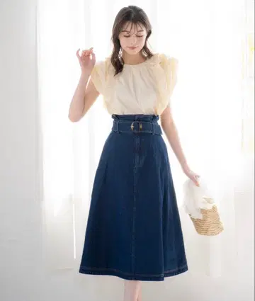 Noela 데님 플레어 스커트 다크 인디고 블루