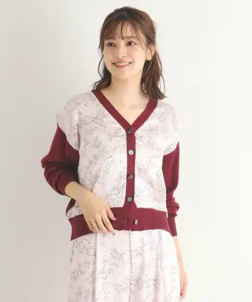 로라 애슐리 폴링턴 로제 패턴 패널 니트 가디건 M