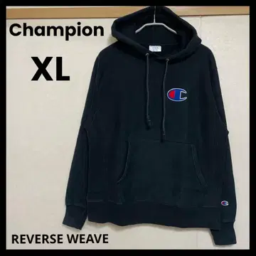 챔피온 리버스 위브 후드티 블랙 로고