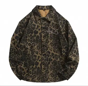 레오파드 무늬 데님 긴팔 셔츠