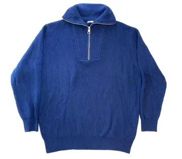 리브 하이넥 스웨터 파랑