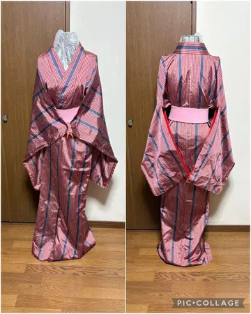 앤티크 명선!! 세로 줄무늬 이중 기모노