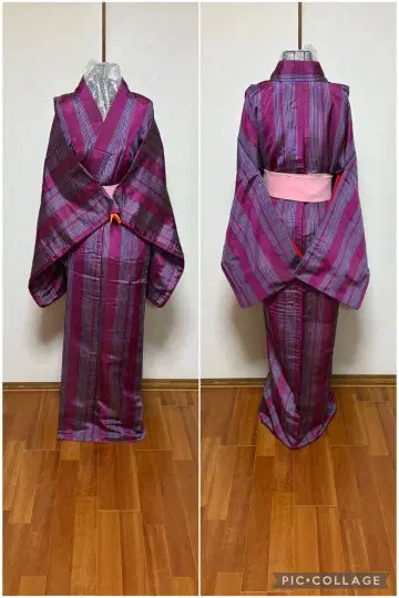 앤티크 명선!! 세로 줄 이중 기모노