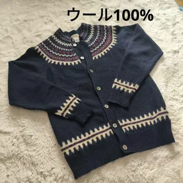 울 100% BEAMS 네이비 페어아일 패턴 가디건 M