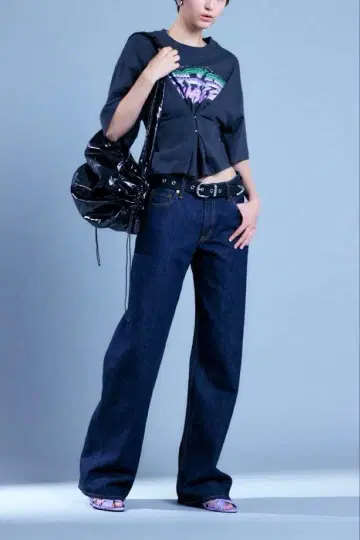 [택 포함 새상품] 마우지 배기 데님 와이드 풀렝스 25 스트레이트