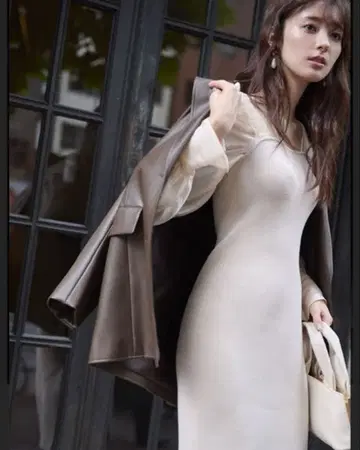 프레이 아이디 오간 슬리브 스트레이트 원피스