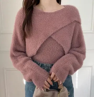 [ 즉시 발송 ] 핑크 크롭 니트 스웨터 긴팔