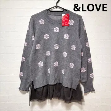 [택 포함] &러브 앤러브 카멜리아 무늬 니트 풀오버 그레이 M