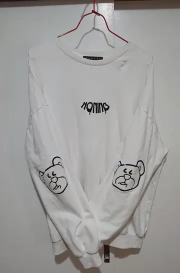 RASVOA  맨투맨 긴팔 팔꿈치 아플리케 곰