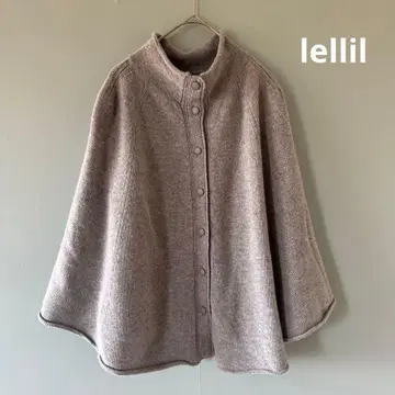 lellil(레릴) 판초 그레이 니트 케이프 코트 버튼 포함