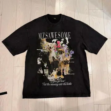 오버 사이즈 피그먼트 가공 애니멀 그래픽 로고 프린트 T셔츠 L