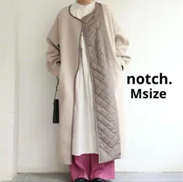 노치 아지메 퀼팅 배색 코트 베이지 M 절개 노카라 롱 기장