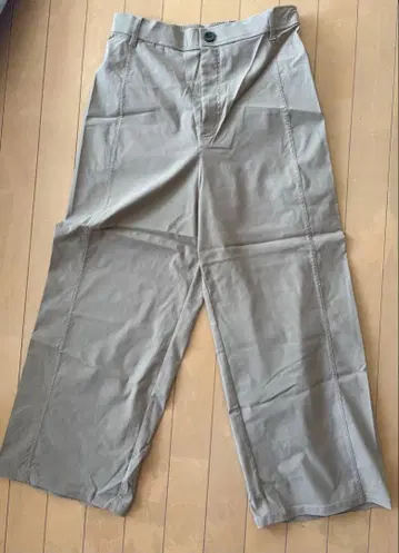 베이지 와이드 팬츠 허리밴딩