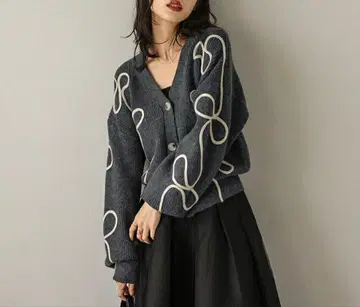 가디건 리본 로우게이지 니트 드롭 숄더 2025 가을/겨울 신상