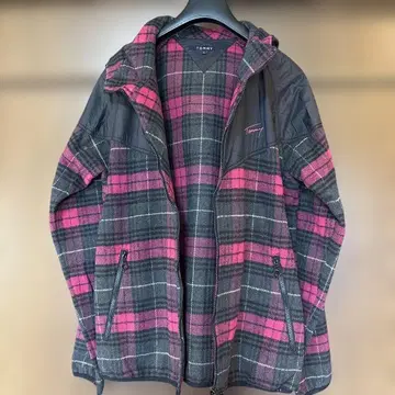 TOMMY 후드 부착 체크 무늬 자켓 L 사이즈