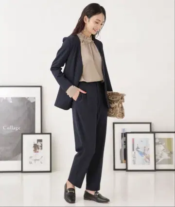 S 나노 유니버스 노카라 자켓 팬츠 셋업 포멀 네이비