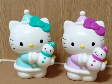 [ 헤이세이 레트로 ] 헬로키티 눈사람 저금통 핑크 라이트 그린 2세트