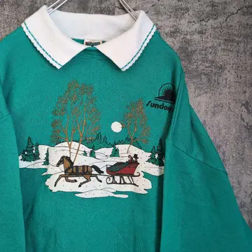 빈티지 90s 설국 옷깃 맨투맨 마차 미국 빈티지 의류 나이스 칼라