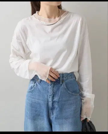 퓨어세신 도트 튤 도킹 레이어드 티셔츠