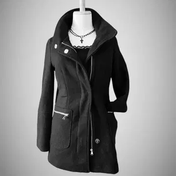 Bershka 스타일리시 코트 비대칭 지퍼 블랙