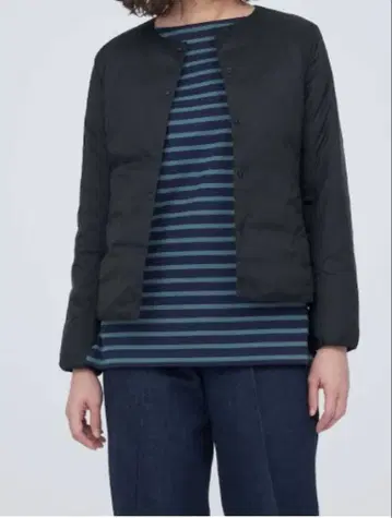 무인양품 경량 다운 포켓터블 노카라 자켓 블랙 XL