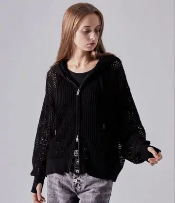 CLEL 메쉬 지퍼 후드티 블랙 XS