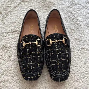 MRDS 트위드 로퍼 블랙 금 천연 가죽 로퍼 돈피 오샤레