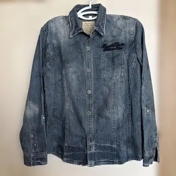 데님 셔츠 다크 블루 자수 프린트