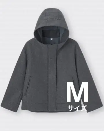 GU 코지 멜톤 숏 후디 코트 다크 그레이 M