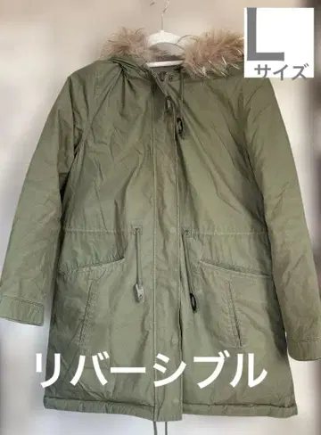 [ 하자품 ] 올리브 그린 모즈 코트 퍼 포함 리버서블 L