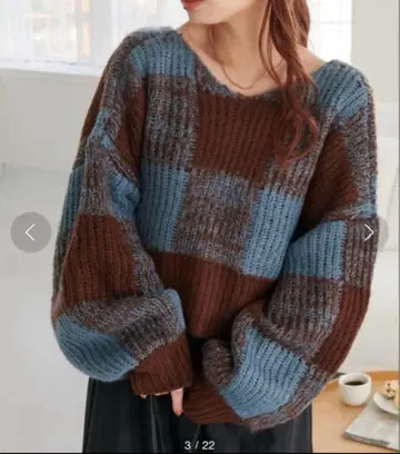 Discoat 체크 숏 기장 가디건 블루