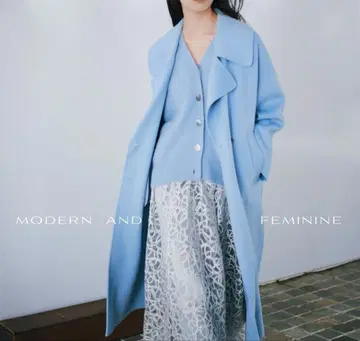 라이트 블루 더블 브레스트 롱 코트