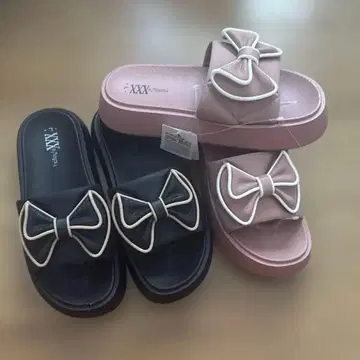 리본 포함 슬라이드 샌들 2색 세트 L 사이즈