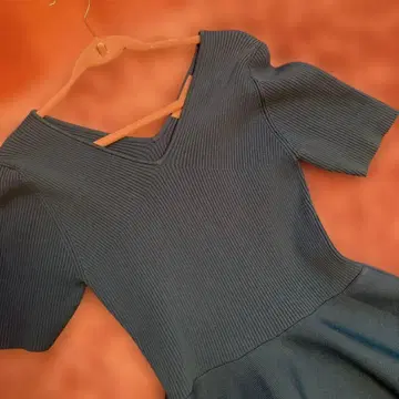 리브 니트 반팔 롱 원피스