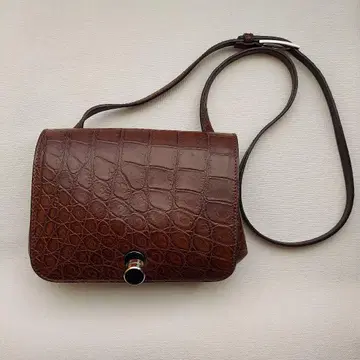 악어 매트 브라운 가죽 숄더백 중형