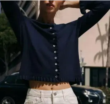 ZARA 프릴 니트 가디건 네이비